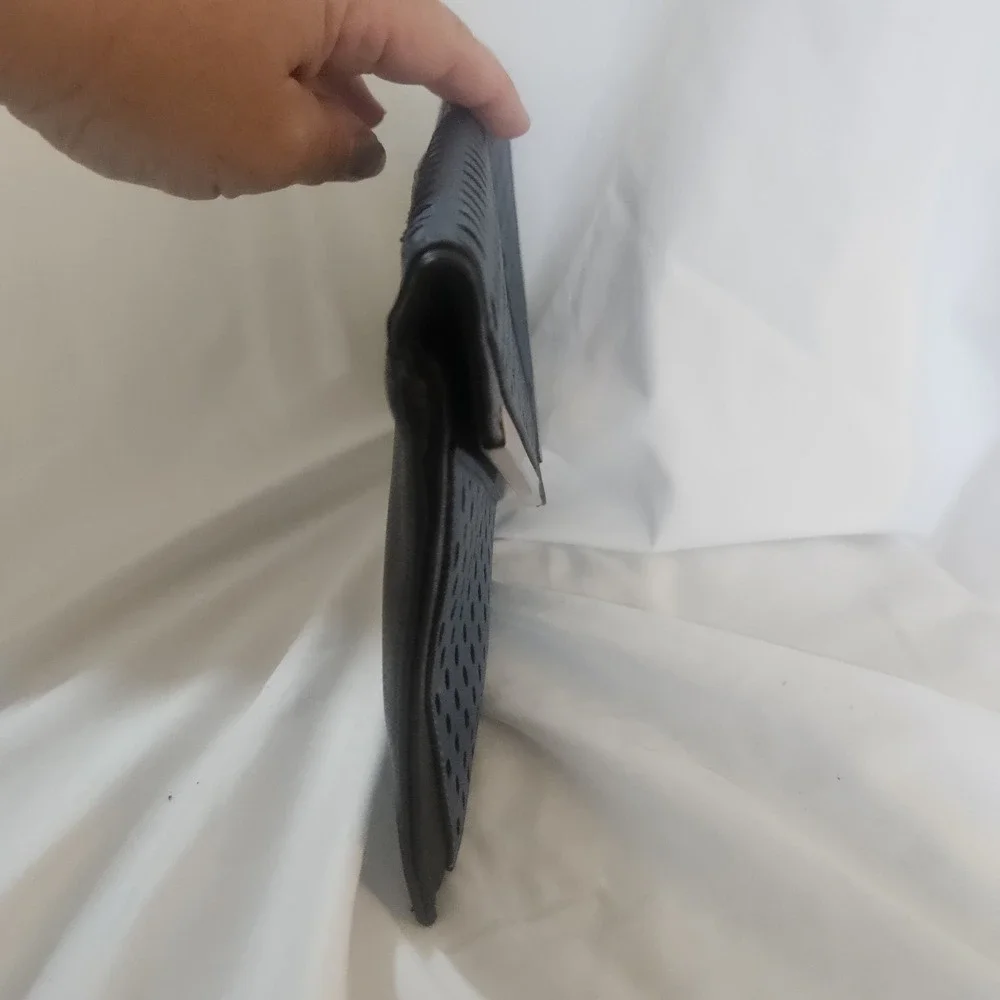 Blue Black Perforated FAUX leather Envelope Clutch